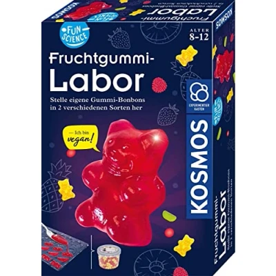 Abbildung von KOSMOS 658106 Fun Science Fruchtgummi Labor, vegane Süßigkeiten herstellen, Verschiedene Geschmacksrichtungen und Formen, Gummi Bonbons selber Machen, Experimentier Set für Kinder ab 8 12 Jahre