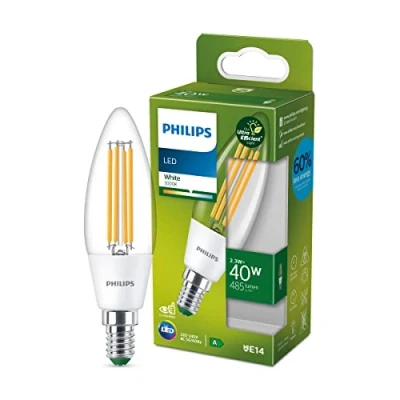 Abbildung von PHILIPS LED Classic ultraeffiziente E14 Lampe (40 W), mit neutralweißem Licht, energiesparende langer Nutzlebensdauer, Energieeffizienzklasse A, Warmweiß