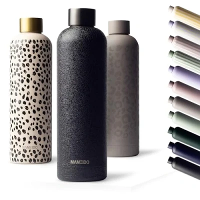 Abbildung von MAMEIDO Trinkflasche Edelstahl 750ml, 500ml &amp; 1l auslaufsichere Thermosflasche, Kohlensäure geeignet, BPA frei, Isolierflasche 12h heiß 24h kalt (Crystal Black, 0,75l)