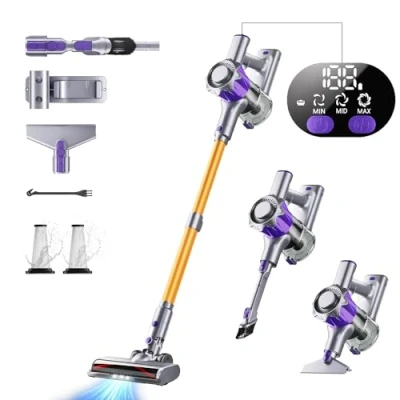 Abbildung von Akku Staubsauger, 40000Pa/450W Staubsauger Kabellos mit Smart Display Bis zu 50 Minuten Laufzeit Cordless Vacuum Cleaner Automatikmodus&amp;Anti Verhedderung Bürste für Teppich Hartboden und Tierhaare
