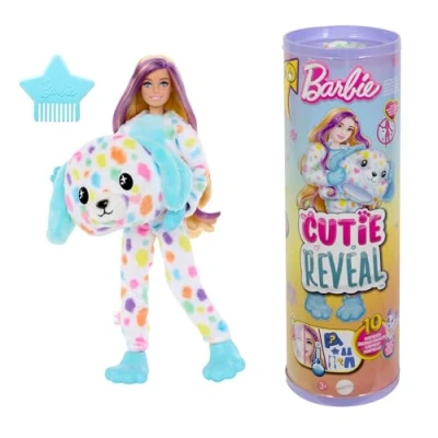 Abbildung von Barbie Cutie Reveal Puppe und Accessoires, Regenbogen Dalmatiner Plüschkostüm 10 Überraschungen mit Farbwechsel, Color Dream Reihe, HRK41