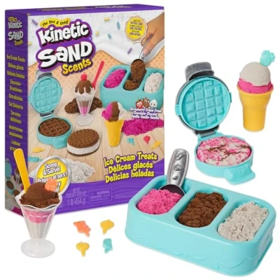 Abbildung von Kinetic Sand Eiscreme Set mit Duftsand 454 g magischer aus Schweden und Zubehör für kreatives Indoor Rollenspiel, ab 3 Jahren