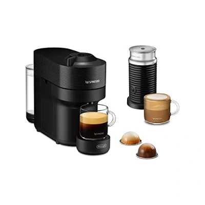 Abbildung von Nespresso De&#039;Longhi ENV90.BAE Vertuo Pop, Kaffeekapselmaschine + Aeroccino Milchaufschäumer, bereitet 4 Tassengrößen zu, Centrifusion Technologie, Willkommens Paket Inbegriffen, 1260W, Liquorice Black