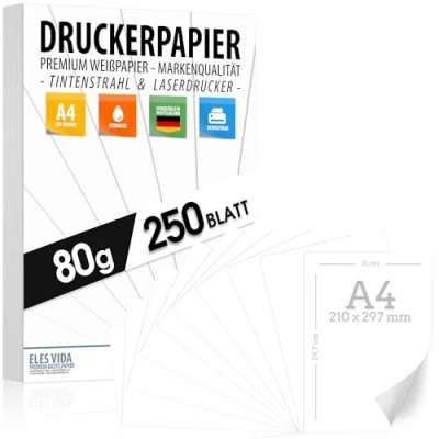 Abbildung von 250 BLATT Druckerpapier A4 80g weiß PREMIUM PAPIER Reinweiß DIN 21 x 29,7 cm Kopierpapier, Laserdrucker &amp; Tintenstrahl für Uni, Fotografie, Präsentationen, Basteln Ideal Kopiergeräte