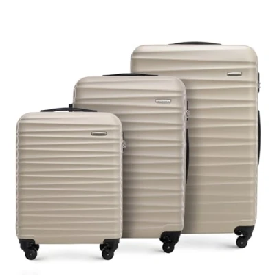 Abbildung von WITTCHEN Reisekoffer 3er Koffer Set Rollkoffer Trolley Handgepäck Reisekofferset Gepäckset Hartschale aus ABS 4 Spinner Rollen Zahlenschloss Groove Line beige Lufthansa/Eurowings/Ryanair/Condor