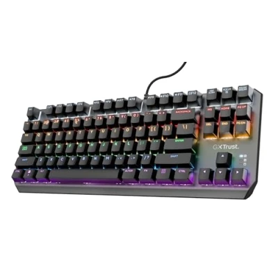 Abbildung von Trust Gaming GXT 834 Callaz TKL Mechanische Tastatur, Deutsches QWERTZ Layout, Outemu Schalter, Mehrfarbige LED Beleuchtung, 12 Media Tasten, USB Tastatur 80% für PC, Laptop, Mac Schwarz