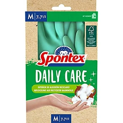 Abbildung von Spontex Daily Care Haushaltshandschuhe aus 100% FSC zertifiziertem Latex, mit Innenfutter recycelter Baumwolle, für alle Putz und Pflegearbeiten, 1 Paar, Größe M (7 7,5)