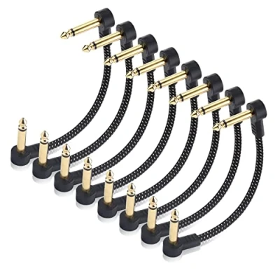 Abbildung von Cable Matters 8er Pack 15 cm geflochtene Gitarren Patchkabel (Gitarren Klinkenpatchkabel, Gitarre 15cm) mit vergoldeten Steckern in Schwarz