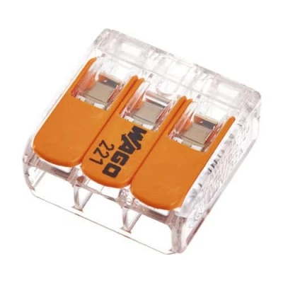 Abbildung von Wago 221 413 Verbindungsklemme für 3 Leiter, mit Hebel 0,24 mm², transparent, 30 Stück