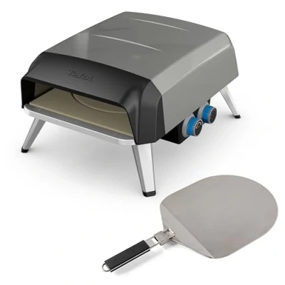 Abbildung von Tefal Pizza Pronto Gas Pizzaofen für den Außeneinsatz, bis 400 C, Temperaturregler, Ein /Ausschalter, Steuerung des Drehsteins, kompakt, inkl. Pizzaschieber, Edelstahl, JM413015