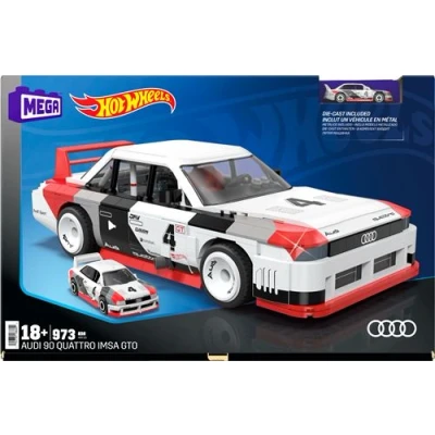 Abbildung von MEGA Hot Wheels zusammenbaubares Autospielzeug zum Sammeln, Audi 90 Quattro IMSA GTO mit 973 Teilen und Die Cast Modell, Set für Sammler Zusammenbauen Präsentieren, rot, HRY20