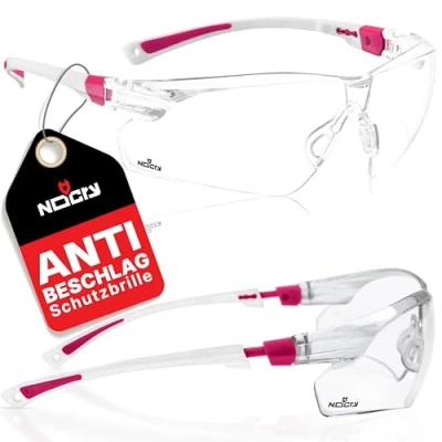 Abbildung von NoCry Schutzbrille mit Durchsichtigen Anti Beschlag und kratzbeständigen Gläsern, Seitenschutz Rutschfesten Bügeln, UV Schutz, EN166/EN170 zertifiziert. Verstellbar. Weiß &amp; Rosa