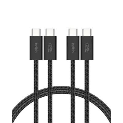 Abbildung von Belkin 2er Pack geflochtenes USB C auf Ladekabel, 1,5 m, 240W, biegsames, flexibles Schnellladekabel, kabel für iPhone 16 und 15, Galaxy S25, Pixel 9, iPad Pro usw. Schwarz