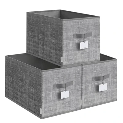 Abbildung von SONGMICS Aufbewahrungsbox 3er Set, zusammenklappbar, Stoffboxen aufbewahren, 50 x 30 cm, für Kleiderschrank, 2 Griffe, Etikette, Schlafzimmer Wohnzimmer, schilfgrau ROB450G01