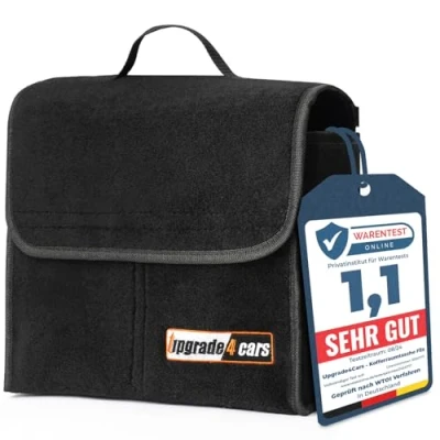 Abbildung von Upgrade4cars Auto Kofferraumtasche aus Filz mit Klett Fixierung Kfz Kofferraum Organizer für Werkzeug &amp; Autopflege Kleine Tasche Schwarz Autozubehör Innenraum