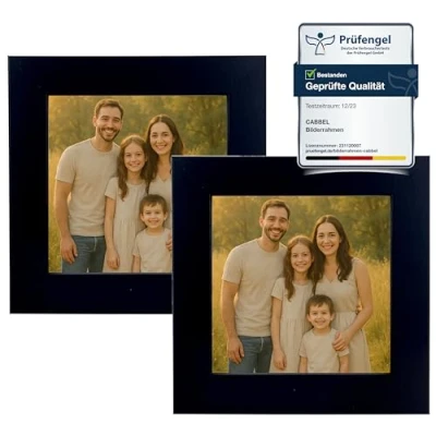 Abbildung von CABBEL Bilderrahmen 10x10 cm aus MDF Acrylglas bruchsicher Schwarz 2er Pack Quadratischer Fotorahmen zum Aufstellen oder Aufhängen Modern &amp; stabil