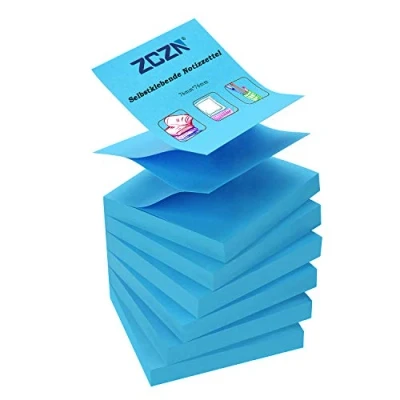 Abbildung von ZCZN Z Notes, 6 Blöcke Selbstklebende Notizen, Klebezettel Von 76 x mm, 80 Blatt pro Block Notizen 480 Blau
