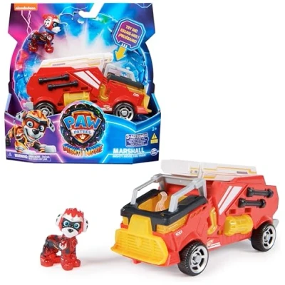 Abbildung von PAW PATROL: Der Mighty Kinofilm, Superhelden Basis Fahrzeug von Marshall mit Welpenfigur, Löschzug Licht und Geräuscheffekten, Spielzeug geeignet für Kinder ab 3 Jahren