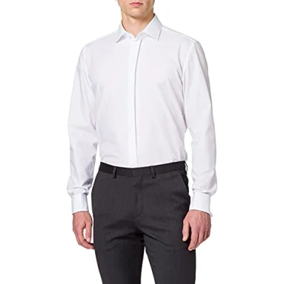 Abbildung von Seidensticker Herren Slim Bügelfrei Kent Langarm Umschlagmanschette Businesshemd, Weiß (Weiß 01), 40 EU