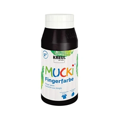 Abbildung von KREUL 23212 Mucki leuchtkräftige Fingerfarbe, 750 ml in schwarz, auf Wasserbasis, parabenfrei, glutenfrei, laktosefrei und vegan, auswaschbar, vermalbar mit Pinsel, Schwamm, Spachtel Fingern