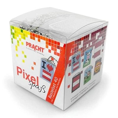 Abbildung von Pixel P90078 63501 Spaß Bastelset 40, zur Gestaltung von 6 Schlüsselanhängern für Kinder, kinderleichtes Stecksystem, ohne Bügeln und Kleben, Steinchen aus Biokunststoff