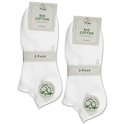 Abbildung von 6 Paar Sneaker Socken Bio Baumwolle Damen Herren ohne Naht mit Komfortbund WP (Weiß 35 38)