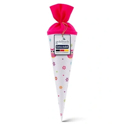Abbildung von goldbuch 93043 Geschwisterschultüte Eule, Zuckertüte 35 cm, mit farbigem Filzverschluss, Schultüte aus verstärkertem Lackkarton, Geschenkverpackung für viele Anlässe, Geschwistertüte, Weiß