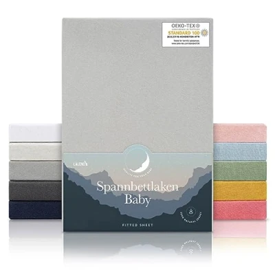 Abbildung von Laleni Jersey Spannbettlaken 70x140 cm Babybett 2er Set Oeko TEX zertifiziertes Bettlaken Kinderbett Kinderbettwäsche 100% Baumwolle Baby in Grau
