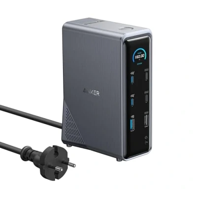 Abbildung von Anker Prime Dockingstation, 14 Port mit 160W Max. Leistung, 10Gbit/s schnelle Datenübertragung, smartes Interface in Echtzeit, Audio und Ethernet Ports, Dual 4K Displays für Dell, MacBook mehr