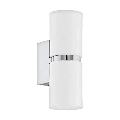 Abbildung von EGLO LED Wandlampe Passa, 2 flammige Wandleuchte, Wandstrahler innen aus Metall in Weiß und Chrom, Wohnzimmerlampe, Flurlampe mit Up and Down Light, rund, GU10 Fassung