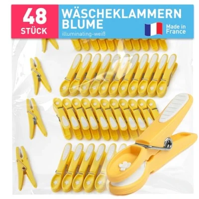 Abbildung von culiclean Wäscheklammern stabil ohne Abdruck Blume 48 Stück Illuminating weiß robuste Kunststoff Kluppen Soft Grip Clothes Pegs ideal zum Aufhängen von Wäsche Hosen T Shirts Unterwäsche Socken