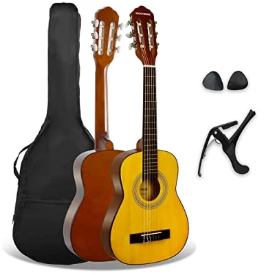 Abbildung von 3rd Avenue XF 1/4 Flamencogitarren Starterset in Junior Größe für Kinder, Konzertgitarre mit Nylonsaiten, Gigbag, Kapodaster und Plektren Natur