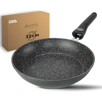 Abbildung von DIVORY große Pfanne 32cm I Abnehmbarer Griff, Induktion, beschichtet, Aluminium Bratpfanne Induktionspfanne (Abnehmbarer 32cm)