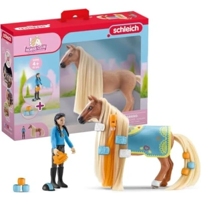Abbildung von schleich HORSE CLUB 42585 Sofia&#039;s Beauties 18 Teiliges Pferde Beauty Set Reiterin Kim und Pferd mit Mähne Schweif zum Striegeln plus Zubehör, Spielzeug ab 5 Jahren