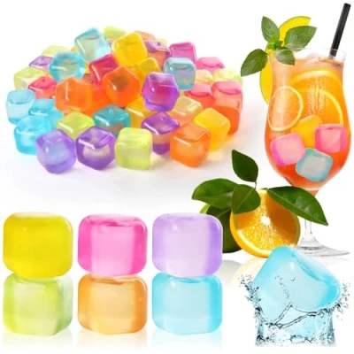 Abbildung von com four® 60x wiederverwendbare Eiswürfel in tollen Farben, Party zum Kühlen von Getränken (060 Stück Würfel)