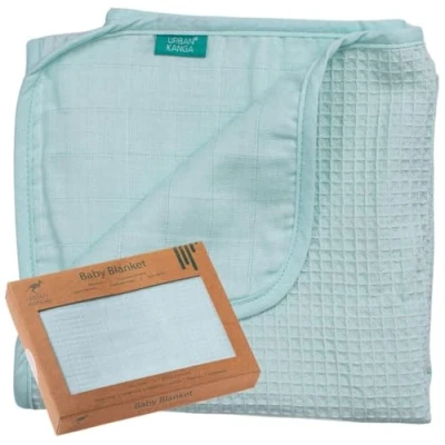 Abbildung von Urban Kanga Babydecke 2 Lagige Kuscheldecke Wickeltuch aus 100% Baumwolle 100 X 70 cm (Mint)