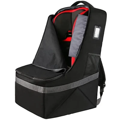 Abbildung von YOREPEK Autositz Reisetasche, Check Transporttasche für Kindersitz Flugzeug, Reisetasche Rucksack mit Schultergurt &amp; Hüftgurt, Hülle Flughafen Wasserdicht, 45x45x71cm, Schwarz