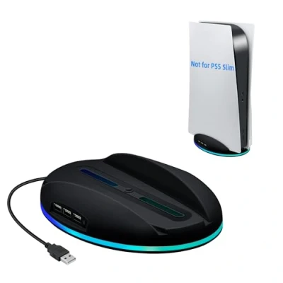 Abbildung von Mcbazel PS5 Standfuß RGB Vertikale Ständer Halterung mit USB2.0 Hub Ladeanschlüssen Kompatibel UHD &amp; Digital Edition Konsolen Schwarz (Nicht für Slim)
