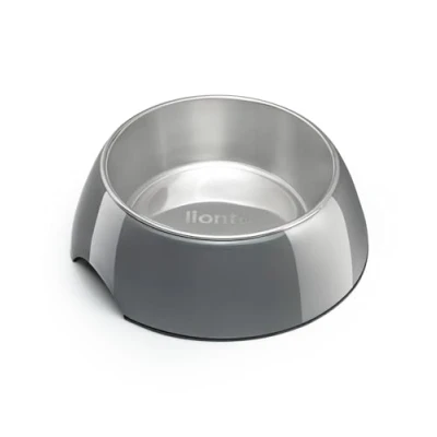 Abbildung von lionto Futternapf aus Melamin mit Anti Rutsch Boden, herausnehmbarer 210 ml Napf robustem &amp; geruchsneutralem Edelstahl, leicht zu reinigen, ergonomisches Design, für Hunde Katzen, grau