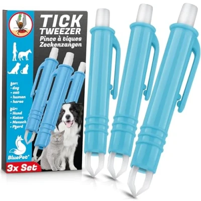 Abbildung von BluePet 3X Automatische Zeckenzange als Zuverlässige Zeckenpinzette für Hunde, Katzen, Pferde &amp; Menschen I Perfekter zeckenentferner jedes Zeckennotfallset