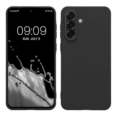 Abbildung von kwmobile Hülle kompatibel mit Samsung Galaxy A56 5G weiches TPU Silikon Case Cover geeignet für kabelloses Laden Dunkelgrau