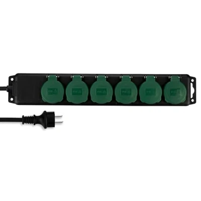 Abbildung von REV Steckdosenleiste Mehrfachsteckdose 6 Fach IP44, ideal für Garten &amp; Terrasse, Kabel 1,4m, max. 3500W, schwarz grün