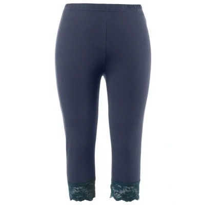 Abbildung von Ulla Popken Damen Capri, Elastischer Spitzensaum, Hosen, Schwarz, D/EU 46 48