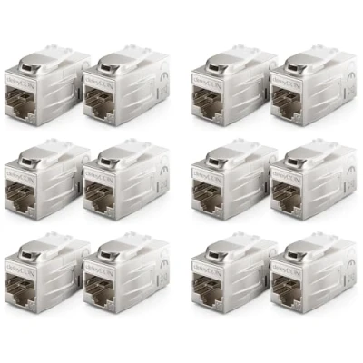 Abbildung von deleyCON 12 Stück CAT 7 Kupplung Keystone Metall 2X RJ45 Buchse Verbinder für Patchkabel 600 MHz 10 Gbps LAN DSL Ethernet und Nutzbar als Silber