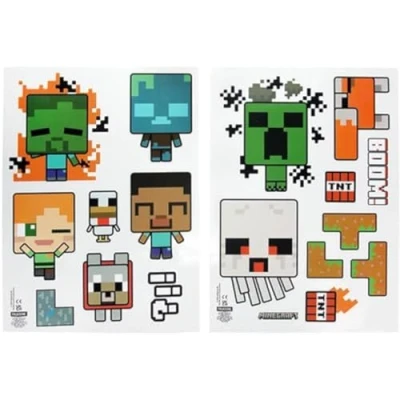 Abbildung von Minecraft Offiziell lizenziertes personalisiertes Kinderzimmer Wandaufkleber Wiederverwendbare Overworld Gamer Icons, Spielzimmer Dekorationen, enthält Steve, Alex, Creepers