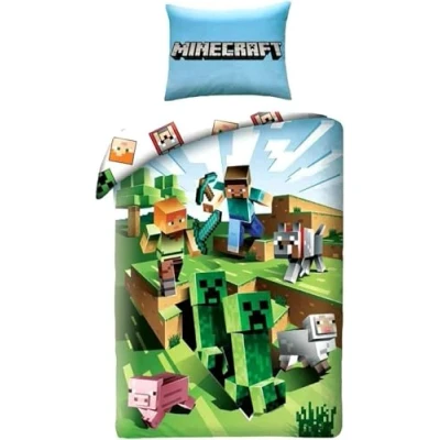 Abbildung von Halantex Minecraft Bett Set Kakteen die rennen Cactus Baumwolle Bettbezug 140x200cm Und Kissenbezug 70x90cm Original