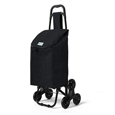 Abbildung von VOUNOT Einkaufstrolley Treppensteiger, Trolly Einkaufswagen Klappbar, Hackenporsche mit 3 Räder, Wasserdichter, 32L Schwarz (Oxford) 94 x 37 34 cm