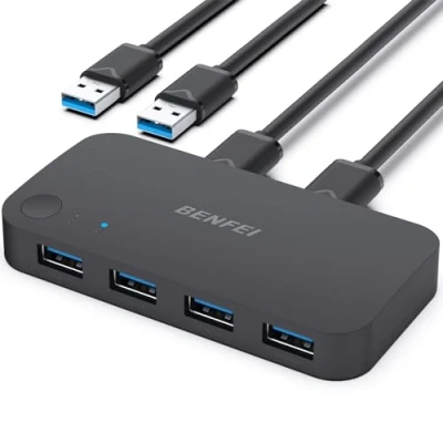 Abbildung von BENFEI USB 3.0 Switch, Switcher 2 Computer teilen 4 für PC Maus Tastatur Drucker Scanner, KVM Switch Selector kompatibel mit Windows, Mac, Linux