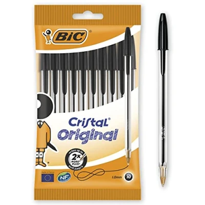 Abbildung von BIC 830864 Kugelschreiber Cristal Medium, 10 Kulis in Schwarz, Strichstärke 0,4 mm, Dokumentenechte Tinte