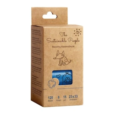 Abbildung von The Sustainable People TSP Recycling Hundekotbeutel Blauer Engel zertifiziert groß, auslaufsicher Made in EU 120 Stk mind. 80% Post Consumer Rezyklat (PE) stark (15µm) Ausführung 23x33cm
